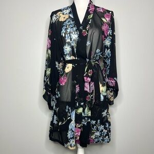 Helena Quinn Georgette Sheer Belted Floral Kimono Bath Robe